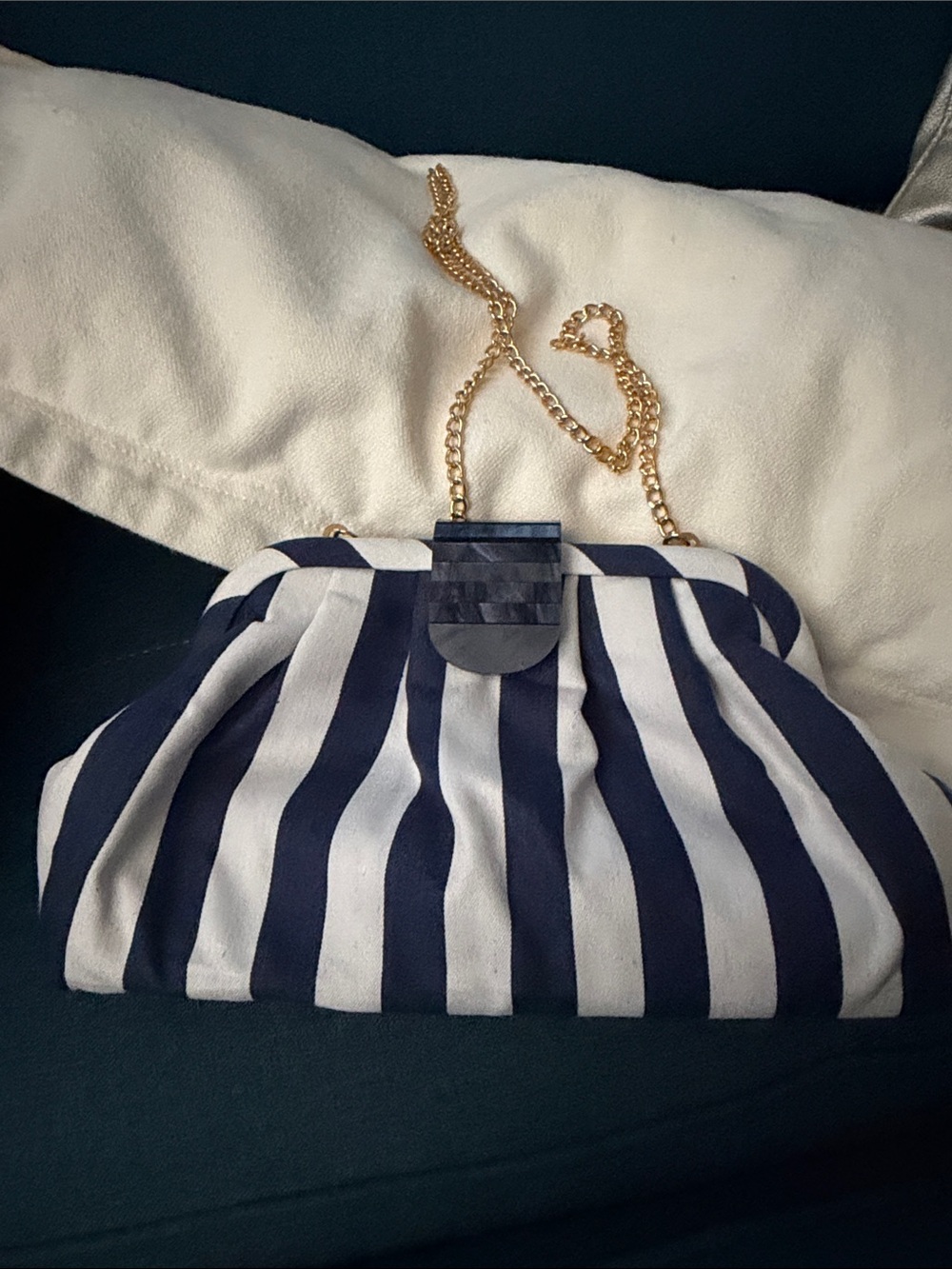Tommy Bahama Navy and White Striped Chain-Handle Clutch